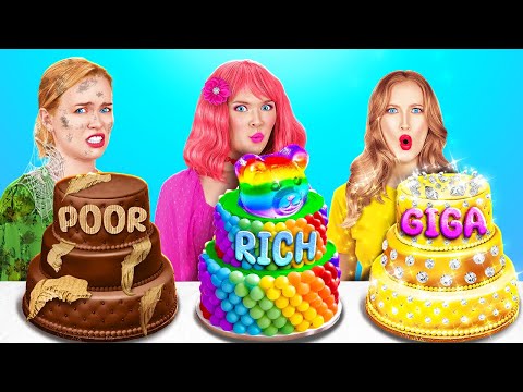 POOR VS RICH VS GIGA RICH FOOD CHALLENGE! EXPENSIVE VS CHEAP FOOD RECIPE BY 123 GO! FOOD