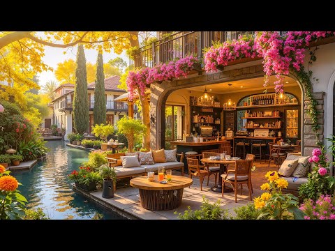 Warm Morning Jazz Music - Outdoor Coffee Shop Ambience with a Cozy Spring Atmosphere