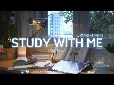 4-HOUR STUDY WITH ME | Calm Piano 🎹 | Pomodoro 50-10 | Winter Morning, Christmas Edition🎄