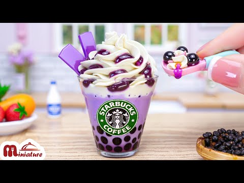 MUST TRY! Miniature Starbucks Taro Milk x Cheese Foam | Tiny Starbucks Recipe by Miniature Cooking