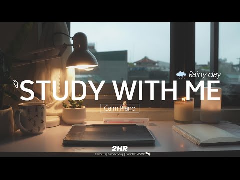 2-HOUR STUDY WITH ME | Calm Piano🎹, Background noises, Rain sounds | Pomodoro 50/10