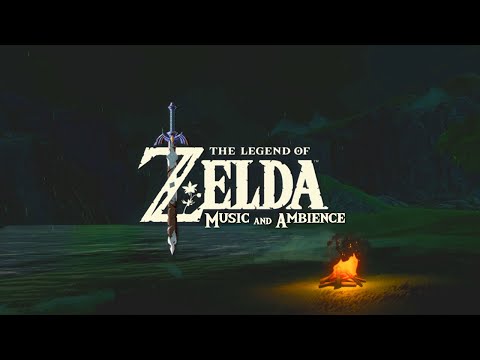 Relaxing video game Zelda music ambience mix w/ fire and rain sound for studying, working & sleeping