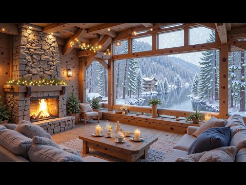 Cozy Wooden Porch in the Winter Forest ❄ Relax with Piano and Warm Fireplace