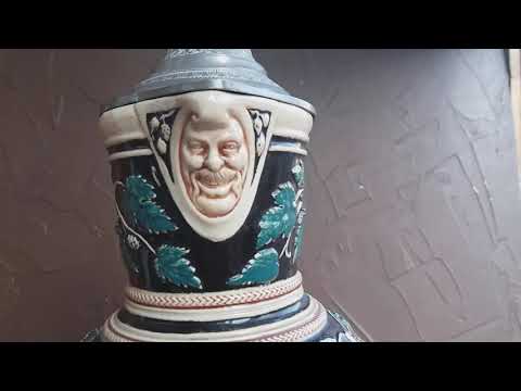 Пивний антикварний глек antique beer jug S.P. Gerz пивной кувшин. Немецкая керамика mold  687