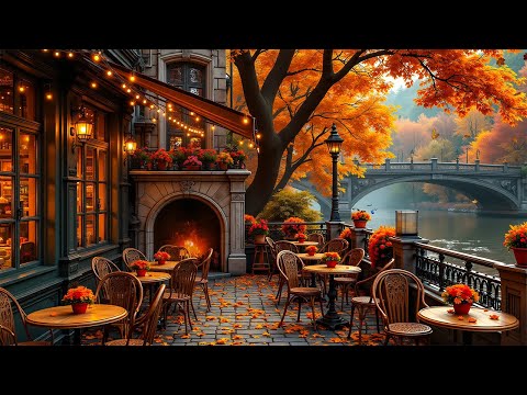 Smooth Fall Jazz Music - Relax and Peace with Scene of Coffee Shop Outdoor next to the Furnace