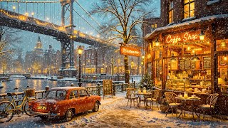 Smooth Winter Jazz Music at Outdoor Coffee Shop Ambience on Snowy Day for Work, Study & Relaxation