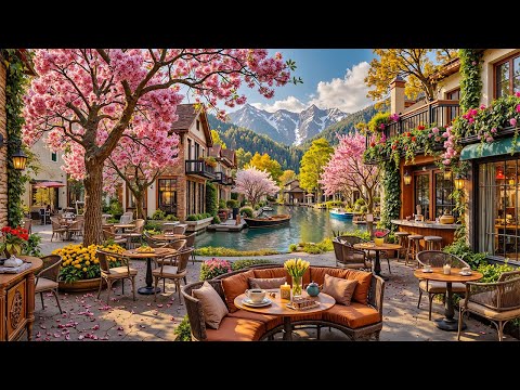 Tranquil Morning Jazz Music - Spring Coffee Shop Ambience with Gentle Cherry Blossom Scene