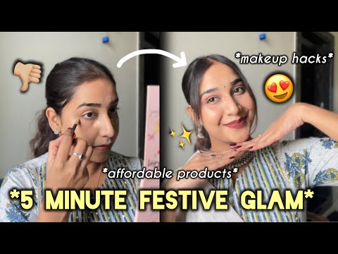 *festive grwm UNDER 5 MINUTES* + *makeup hacks* using affordable products!! ✨🦚🪞 | Rashi Shrivastava