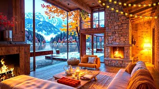 Smooth Winter Jazz Music in a Cozy Living Room Lakeside❄️Snowy Scene & Warm Fireplace Sound to Relax