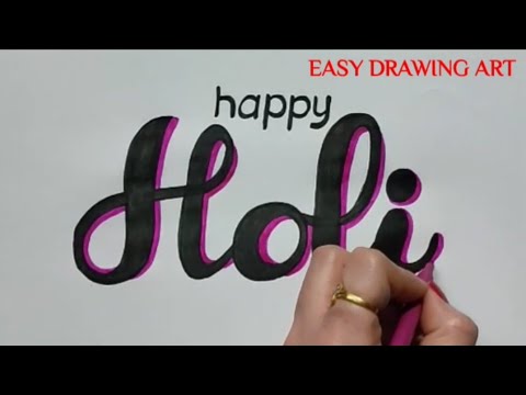 how to write happy holi in calligraphy || how to make holi festival poster drawing || stylish font