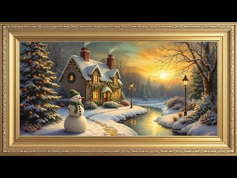 Golden Glow of Christmas: Winter Cottage Charm | Snowfall Screensaver | 4K 2-Hrs