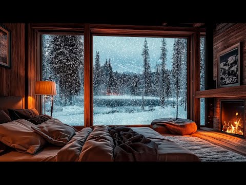 Peaceful Night Jazz in Cozy Winter Cabin with Fireplace. Perfecr Retreat Space for Relaxation & Soul