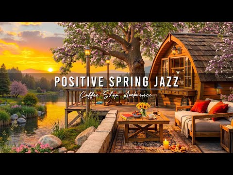 Positive Spring Jazz Music 🌸 Outdoor Coffee Shop Ambience with Smooth Jazz Background Music to Study