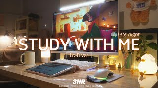 3-HOUR STUDY WITH ME | Relaxing Lo-Fi, Thunderstorm⛈️🔥 | Pomodoro 50-10 | Late night 🌙