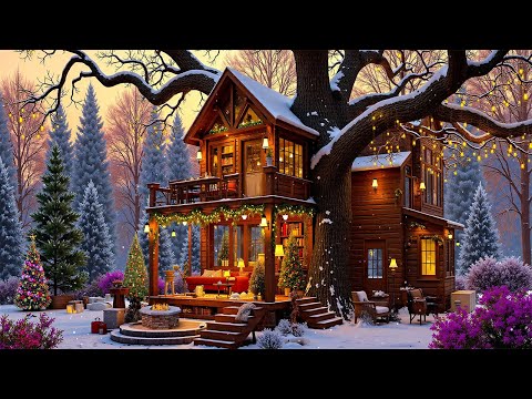 Soothing Christmas Jazz to Relax - Unique Coffee Shop in the Forest with Cozy Winter Ambience