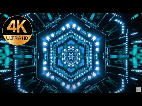 7 hour 4k VJ loop Hexagon Tunnel Fast Moving Metallic Blue color Relaxing Abstract background Video