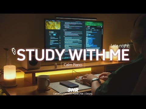 3-HOUR STUDY WITH ME | Calm Piano 🎹, Thunderstorm⛈️ | Pomodoro 50-10 | Late night 🌙