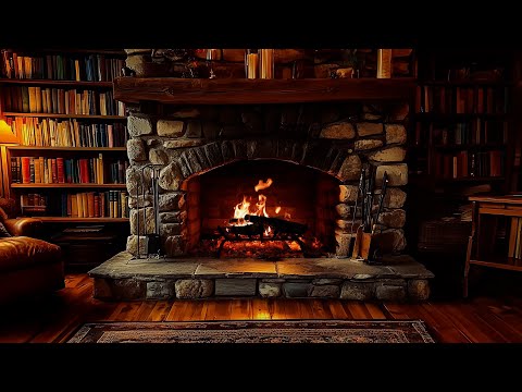 Relaxing Fireplace in the library 🔥 Crackling Fire Atmosphere for pleasant rest and sleep [ASMR]