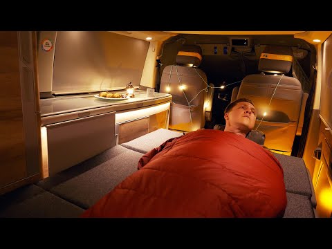 🇨🇭 SOLO CAR Camping in Swiss Alps [comfort cosy car setup, -1 degree night,relaxing van life | ASMR]