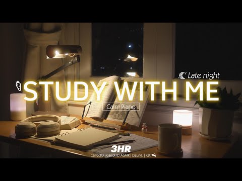 3-HOUR STUDY WITH ME | Calm Piano 🎹, Rain sounds 🌧️🔥 | Pomodoro 50-10 | Late night