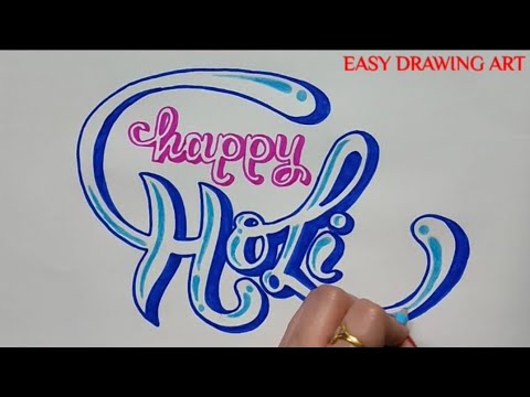 how to write happy holi in calligraphy || how to make holi hindu festival poster drawing