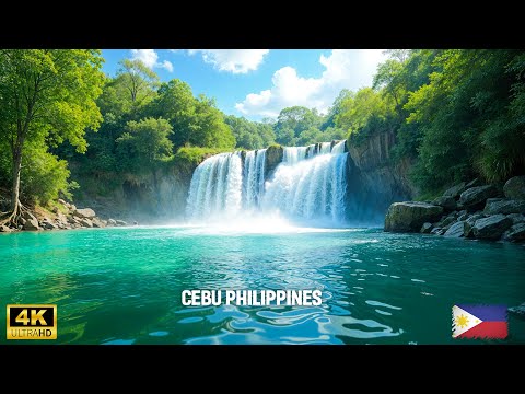 Beautiful Relaxing Piano - Cebu Philippines Waterfall - Waterfall Gentle Stream Sound in forest