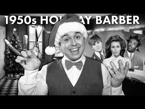 Vintage 1950s Holiday Barber Haircut & Shave | Old Timey Effect | ASMR