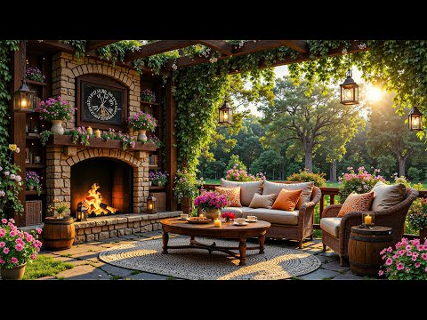 Cozy Spring Coffee Shop Corner by the Fireplace | Tranquil Jazz with Nature Sounds for Positive Mood