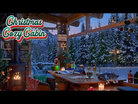 Christmas Study Room in Winter with Relaxing Snow and Fireplace Sounds / Cozy Cabin Ambience