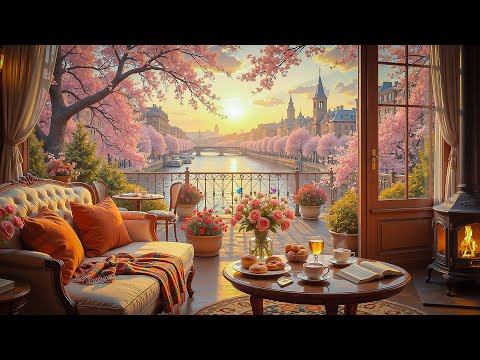 Warm Spring Morning at Coffee Shop Terrace 🌷 Gentle Jazz Music for Relaxation