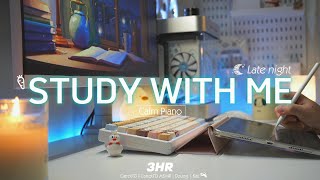 3-HOUR STUDY WITH ME | Calm Piano 🎹, Rain sounds 🌧️ | Pomodoro 50-10 | Late night