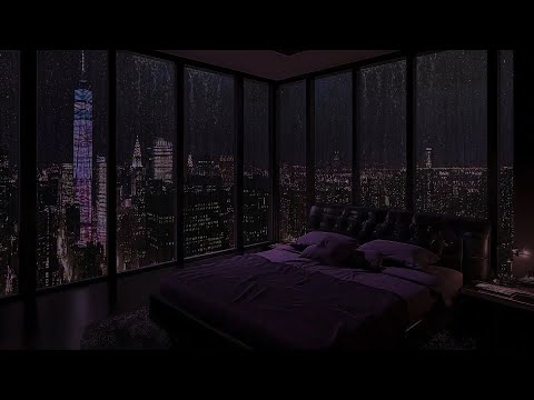 Night Heavy Rain & Thunderstorm at NY City 🌧️- Dark Space Under Dim Lights To Help You Fall Asleep