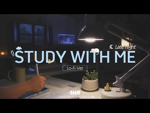 1-HOUR STUDY WITH ME at Night | Relaxing Lo-Fi, Background noises | Pomodoro 25/5