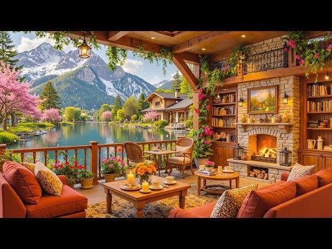 Peaceful Spring Jazz for Positive Mood - Relaxing Coffee Shop by the Lake Watch Cherry Blossoms