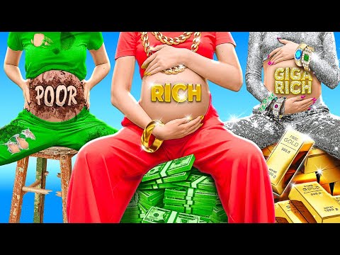 RICH vs. POOR vs. GIGA RICH PREGNANT 👑💎 Crazy Hacks & Hilarious Parenting Moments by 123 GO FOOD