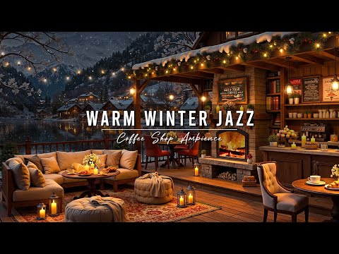 Warm Jazz Music at Winter Coffee Shop Ambience ⛄ Relaxing Jazz Instrumental Music & Fireplace Sounds