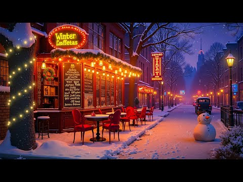 Relaxing Holiday Jazz Music - Dimly Lit Coffee Shop on the Street to Enjoy the Christmas Atmosphere