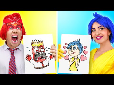 ULTIMATE INSIDE OUT 2 ART CHALLENGE 🖍️ Who Wins? Genius Gadgets & Fun Drawing Hacks by 123 GO FOOD