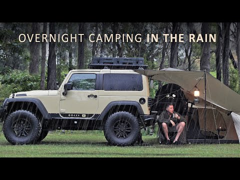 SOLO CAR CAMPING in RAIN [ Build tiny shelter, Relax in Cosy tent, cook Comfort food | ASMR ]