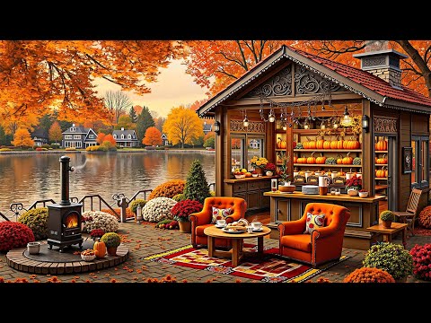 Relaxing Fall Jazz with Cozy Autumn Coffee Shop by the Lake for Peaceful Morning