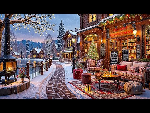 December Winter Jazz Music - Cozy Coffee Shop Ambience by the Lake with Snow Falling