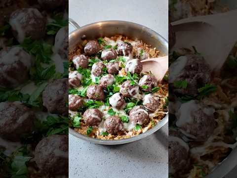 French onion meatball skillet 🤎 recipe in description #glutenfreerecipes #onepanrecipe