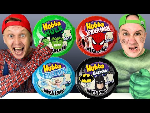 Mystery GIANT Hubba Bubba Challenge 풍선껌 푸드 챌린지 Superhero Mukbang by OM NOM