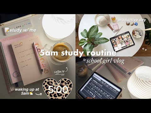 5am school girl Study vlog📓🥥waking up early, study w/ me, high energy day, cafe, productive day vlog