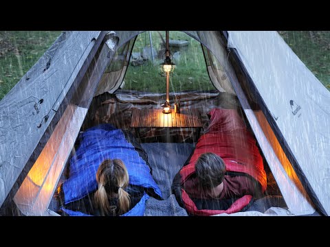 Relaxing Camping in Rain & Thunder [ Cosy Tipi Tent shelter | Thunderstorm | ASMR ]