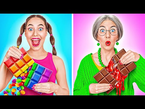 Me VS GrandMa Food challenge! Cool & Tasty Food Ideas by 123 GO! FOOD