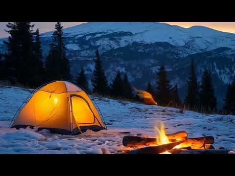 Cozy Winter and Fireplace in Tent for Relaxing Music Soft Piano for Deep Sleep and Healing,