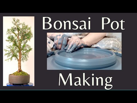 Process of making a bonsai pot on pottery wheel with stamped feet