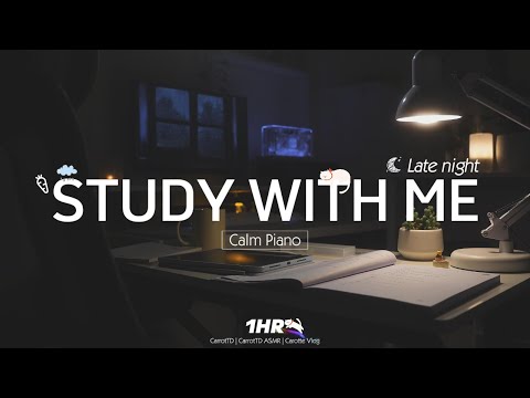 1-HOUR STUDY WITH ME at Night | Calm Piano 🎹, Background noises | Pomodoro 25/5