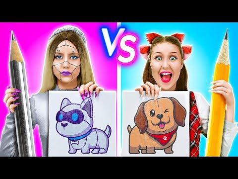 ME VS ROBOT DRAWING CHALLENGE! LEVEL-UP YOUR ART SKILLS BY 123 GO! FOOD